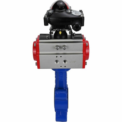 Válvula de mariposa de agua DNOVA WBV1616E-2W-Fb-H, material del cuerpo: hierro fundido QT450, material del disco: hierro fundido QT450, sello: EPDM, actuador neumático PA-SA con resortes de retorno, LSU APL-210N