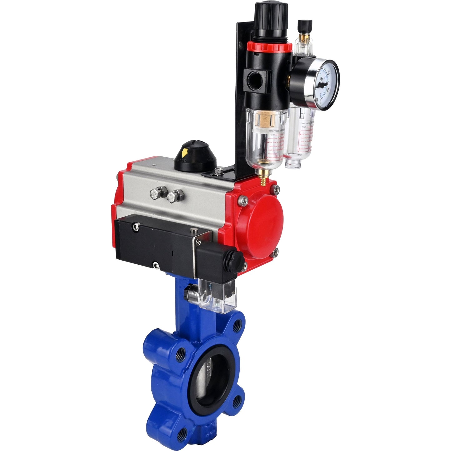 Válvula de mariposa de agua DNOVA WBV1631N-2W-Fb-H, material del cuerpo: fundición gris QT450, material del disco: acero inoxidable AISI 304, junta: NBR, actuador neumático PA-SA con resortes de retorno, 4M310-08 24V ATU AFC2000