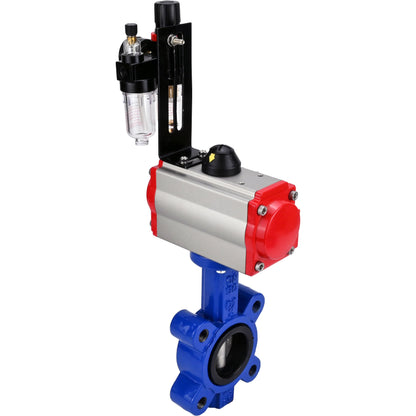 Válvula de mariposa de agua DNOVA WBV1631N-2W-Fb-H, material del cuerpo: fundición gris QT450, material del disco: acero inoxidable AISI 304, junta: NBR, actuador neumático PA-SA con resortes de retorno, 4M310-08 220V ATU AFC2000
