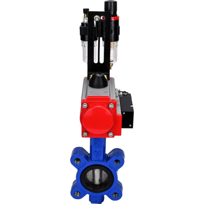 Válvula de mariposa de agua DNOVA WBV1631E-2W-Fb-H, material del cuerpo: fundición gris QT450, material del disco: acero inoxidable AISI 304, junta: EPDM, con actuador neumático de doble acción PA-DA, 4M310-08 220 V, ATU AFC2000