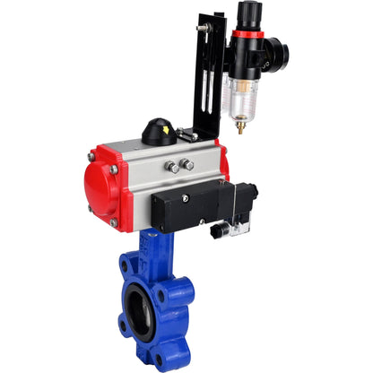 Válvula de mariposa de agua DNOVA WBV1631N-2W-Fb-H, material del cuerpo: fundición gris QT450, material del disco: acero inoxidable AISI 304, junta: NBR, actuador neumático PA-SA con resortes de retorno, 4M310-08 24V ATU AFC2000