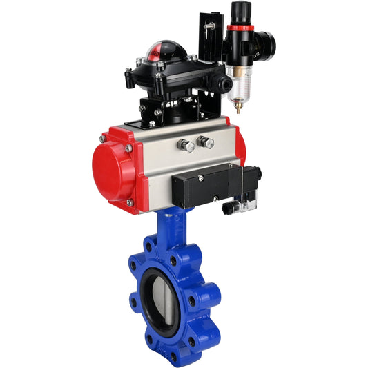 صمام فراشة الماء DNOVA WBV1631N-2W-Fb-H، مادة الهيكل: حديد زهر QT450، مادة القرص: فولاذ مقاوم للصدأ AISI 304، مانع تسرب: NBR، مشغل هوائي PA-SA مع نوابض رجوع، 4M310-08 24 فولت، LSU APL-210N ATU AFC2000