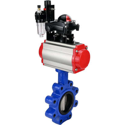 Válvula de mariposa de agua DNOVA WBV1631E-2W-Fb-H, material del cuerpo: fundición gris QT450, material del disco: acero inoxidable AISI 304, junta: EPDM, actuador neumático PA-SA con resortes de retorno, 4M310-08 220 V, LSU APL-210N, ATU AFC2000