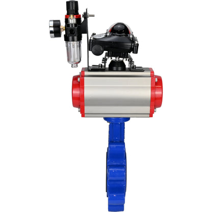 Válvula de mariposa de agua DNOVA WBV1631N-2W-Fb-H, material del cuerpo: fundición gris QT450, material del disco: acero inoxidable AISI 304, sello: NBR, actuador neumático PA-SA con resortes de retorno, 4M310-08 24V, LSU APL-210N ATU AFC2000