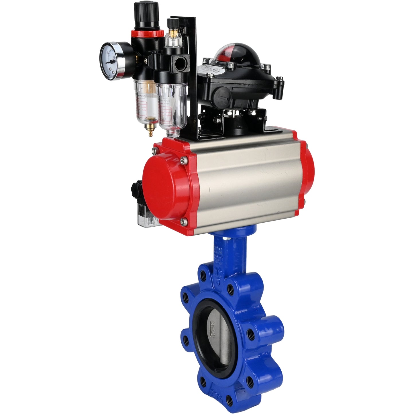 Válvula de mariposa de agua DNOVA WBV1631N-2W-Fb-H, material del cuerpo: fundición gris QT450, material del disco: acero inoxidable AISI 304, sello: NBR, actuador neumático PA-DA de doble acción, 4M310-08 220 V, LSU APL-210N, ATU AFC2000