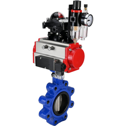 Válvula de mariposa de agua DNOVA WBV1631E-2W-Fb-H, material del cuerpo: fundición gris QT450, material del disco: acero inoxidable AISI 304, junta: EPDM, actuador neumático PA-DA de doble acción, 4M310-08 220 V, LSU APL-210N, ATU AFC2000