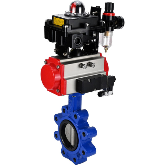 Válvula de mariposa de agua DNOVA WBV1631N-2W-Fb-H, material del cuerpo: fundición gris QT450, material del disco: acero inoxidable AISI 304, sello: NBR, actuador neumático PA-DA de doble acción, 4M310-08 220 V, LSU APL-410N EX, ATU AFC2000