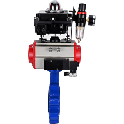 Válvula de mariposa de agua DNOVA WBV1631E-2W-Fb-H, material del cuerpo: fundición gris QT450, material del disco: acero inoxidable AISI 304, junta: EPDM, actuador neumático PA-DA de doble acción, 4M310-08 24 V, LSU APL-410N EX, ATU AFC2000