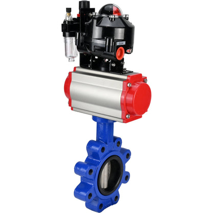 Válvula de mariposa de agua DNOVA WBV1631N-2W-Fb-H, material del cuerpo: fundición gris QT450, material del disco: acero inoxidable AISI 304, sello: NBR, actuador neumático PA-SA con resortes de retorno, 4M310-08 24V, LSU APL-510N EX, ATU AFC2000