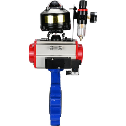 Válvula de mariposa de agua DNOVA WBV1631E-2W-Fb-H, material del cuerpo: fundición gris QT450, material del disco: acero inoxidable AISI 304, junta: EPDM, actuador neumático PA-DA de doble acción, 4M310-08 24 V, LSU APL-510N EX, ATU AFC2000