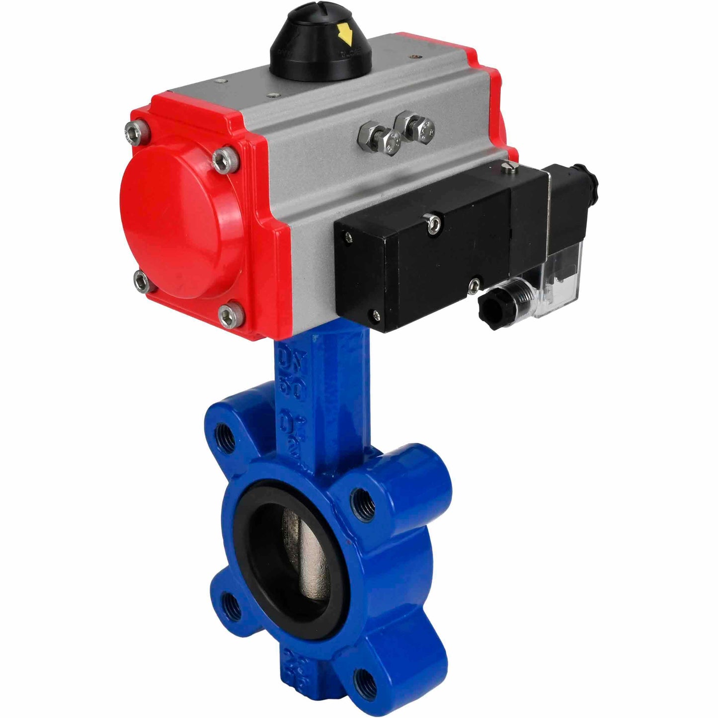 Válvula de mariposa de agua DNOVA WBV1631E-2W-Fb-H, material del cuerpo: fundición gris QT450, material del disco: acero inoxidable AISI 304, junta: EPDM, actuador neumático PA-SA con muelles de retorno, 4M310-08 24V