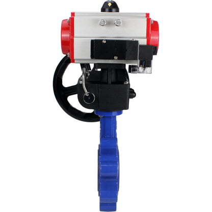 Válvula de mariposa de agua DNOVA WBV1631E-2W-Fb-H, material del cuerpo - fundición gris QT450, material del disco - acero inoxidable AISI 304, junta - EPDM, actuador neumático PA-DA doble acción, volante MON 4M310-08 220V