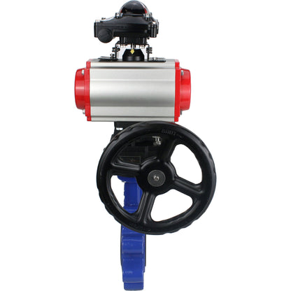 Válvula de mariposa de agua DNOVA WBV1631N-2W-Fb-H, material del cuerpo - fundición gris QT450, material del disco - acero inoxidable AISI 304, sello - NBR, actuador neumático PA-DA doble acción, 4M310-08 24V, LSU APL-210N, volante MON
