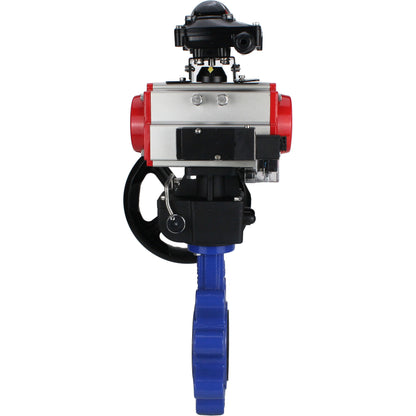 Válvula de mariposa de agua DNOVA WBV1631E-2W-Fb-H, material del cuerpo - fundición gris QT450, material del disco - acero inoxidable AISI 304, junta - EPDM, actuador neumático PA-DA doble acción, 4M310-08 220V, LSU APL-210N, volante MON