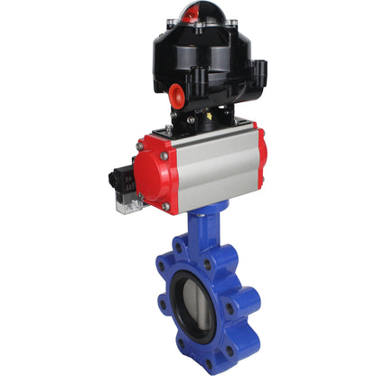 Válvula de mariposa de agua DNOVA WBV1631E-2W-Fb-H, material del cuerpo - fundición QT450, material del disco - acero inoxidable AISI 304, sello - EPDM, actuador neumático PA-DA doble acción, 4M310-08 24V, LSU APL-510N EX