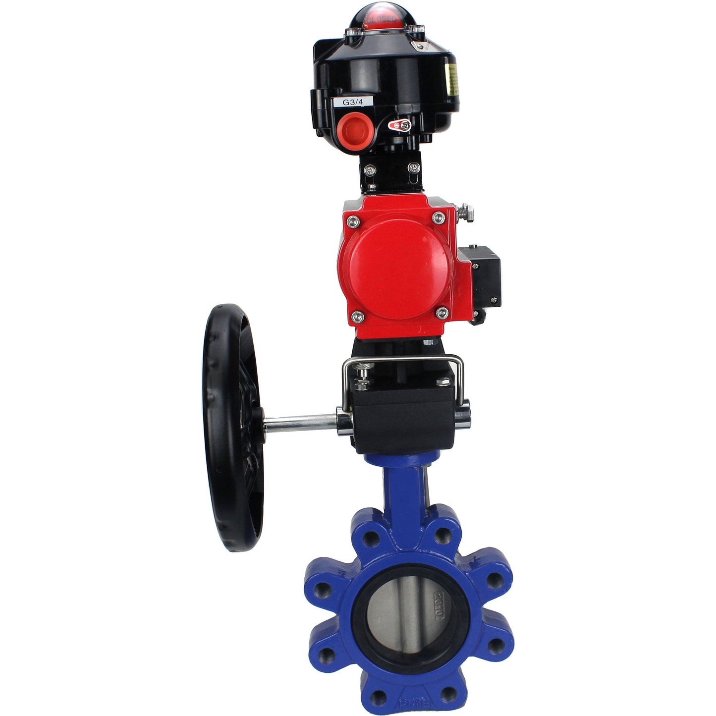 صمام فراشة الماء DNOVA WBV1631E-2W-Fb-H، مادة الهيكل - حديد زهر QT450، مادة القرص - فولاذ مقاوم للصدأ AISI 304، مانع التسرب - EPDM، مشغل هوائي PA-DA مزدوج الحركة، 4M310-08 24 فولت، LSU APL-510N EX، عجلة يدوية MON