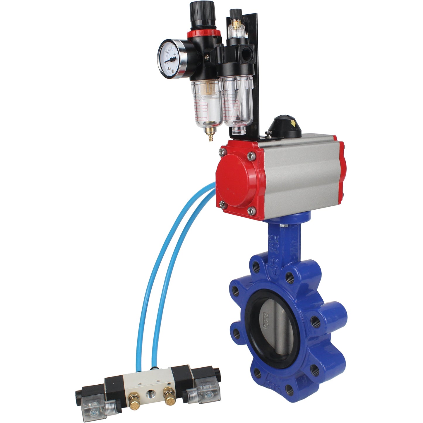 Válvula de mariposa de agua DNOVA WBV1631N-2W-Fb-H, material del cuerpo: fundición gris QT450, material del disco: acero inoxidable AISI 304, junta: NBR, actuador neumático PA-SA con resortes de retorno, 4V320-08 220V ATU AFC2000