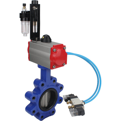 Válvula de mariposa de agua DNOVA WBV1631N-2W-Fb-H, material del cuerpo: fundición gris QT450, material del disco: acero inoxidable AISI 304, junta: NBR, actuador neumático PA-SA con resortes de retorno, 4V320-10 220V ATU AFC2000