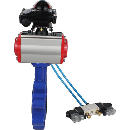 Válvula de mariposa de agua DNOVA WBV1631N-2W-Fb-H, material del cuerpo: fundición gris QT450, material del disco: acero inoxidable AISI 304, junta: NBR, actuador neumático PA-SA con resortes de retorno, 4V320-08 220V, LSU APL-210N