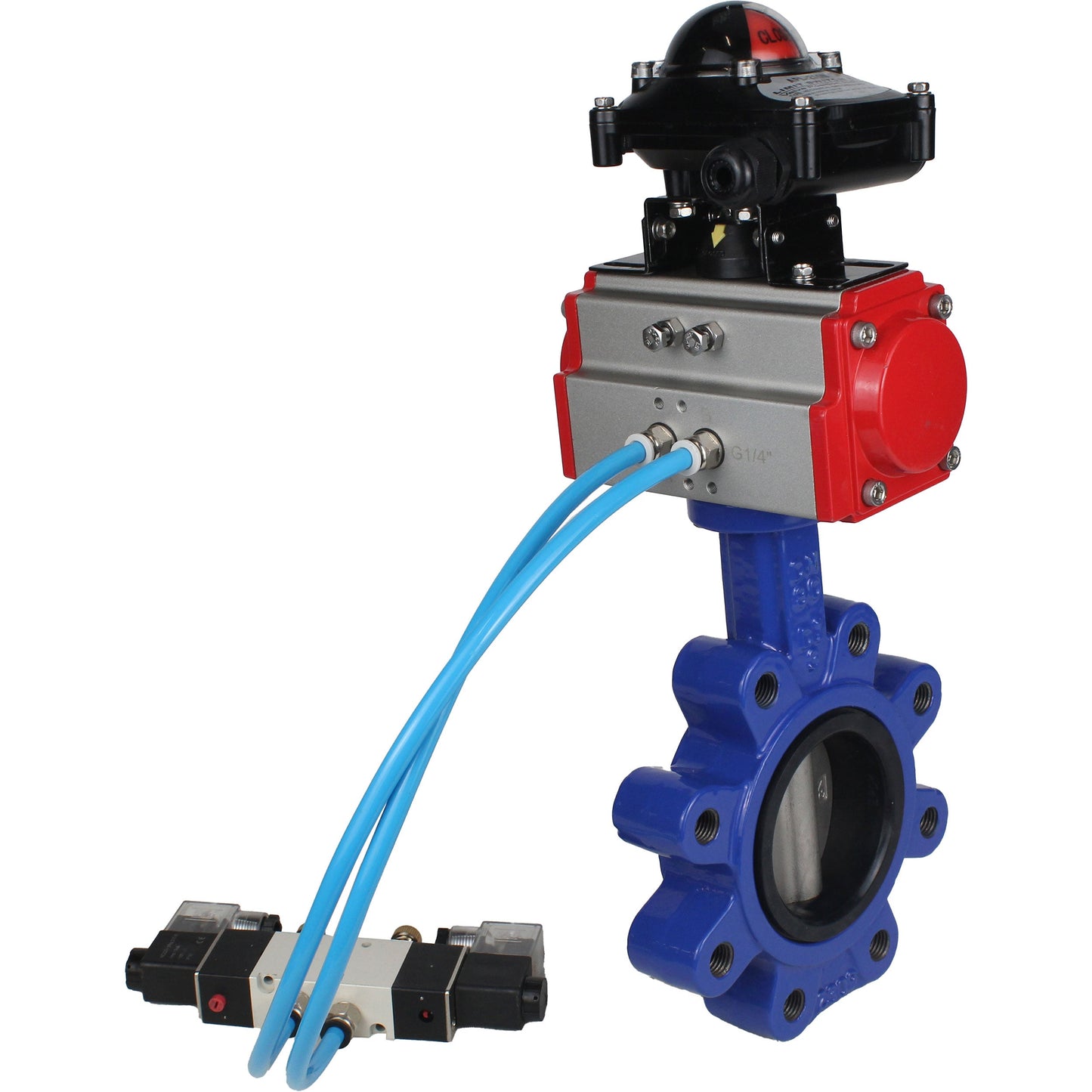 Válvula de mariposa de agua DNOVA WBV1631N-2W-Fb-H, material del cuerpo: fundición gris QT450, material del disco: acero inoxidable AISI 304, junta: NBR, actuador neumático PA-SA con resortes de retorno, 4V320-10 220V, LSU APL-210N