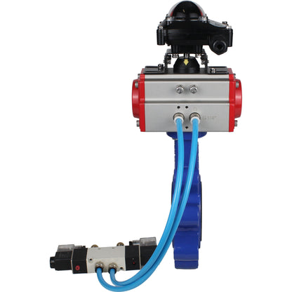 Válvula de mariposa de agua DNOVA WBV1631E-2W-Fb-H, material del cuerpo: fundición gris QT450, material del disco: acero inoxidable AISI 304, junta: EPDM, actuador neumático PA-DA de doble acción, 4V320-08 220 V, LSU APL-210N