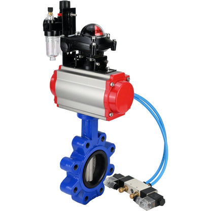 Válvula de mariposa de agua DNOVA WBV1631N-2W-Fb-H, material del cuerpo: fundición gris QT450, material del disco: acero inoxidable AISI 304, sello: NBR, actuador neumático PA-DA doble acción, 4V320-10 220V, LSU APL-210N, ATU AFC2000