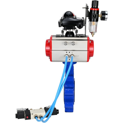 صمام فراشة الماء DNOVA WBV1631E-2W-Fb-H، مادة الهيكل - حديد زهر QT450، مادة القرص - فولاذ مقاوم للصدأ AISI 304، الختم - EPDM، مشغل هوائي PA-DA مزدوج الفعل، 4V320-10 220 فولت، LSU APL-210N، ATU AFC2000