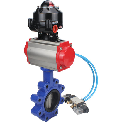 Válvula de mariposa de agua DNOVA WBV1631N-2W-Fb-H, material del cuerpo: fundición gris QT450, material del disco: acero inoxidable AISI 304, junta: NBR, actuador neumático PA-SA con resortes de retorno, 4V320-08 220 V, LSU APL-510N EX