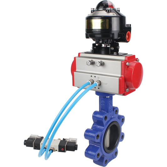 Válvula de mariposa de agua DNOVA WBV1631N-2W-Fb-H, material del cuerpo: fundición gris QT450, material del disco: acero inoxidable AISI 304, junta: NBR, actuador neumático PA-SA con resortes de retorno, 4V320-08 220 V, LSU APL-510N EX