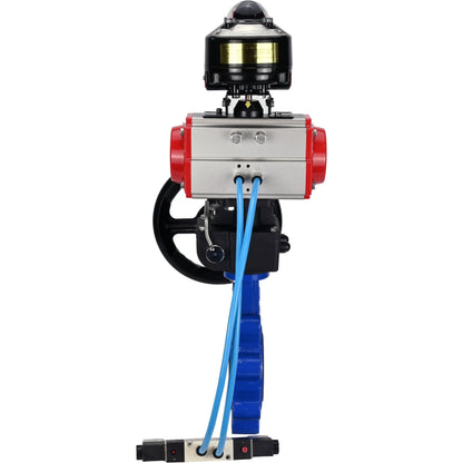 Válvula de mariposa de agua DNOVA WBV1631N-2W-Fb-H, material del cuerpo - fundición gris QT450, material del disco - acero inoxidable AISI 304, sello - NBR, actuador neumático PA-DA doble acción, 4V320-10 220V, LSU APL-510N EX, volante MON