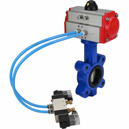 Válvula de mariposa de agua DNOVA WBV1631N-2W-Fb-H, material del cuerpo: fundición gris QT450, material del disco: acero inoxidable AISI 304, junta: NBR, actuador neumático PA-SA con resortes de retorno, 4V320-08 220V
