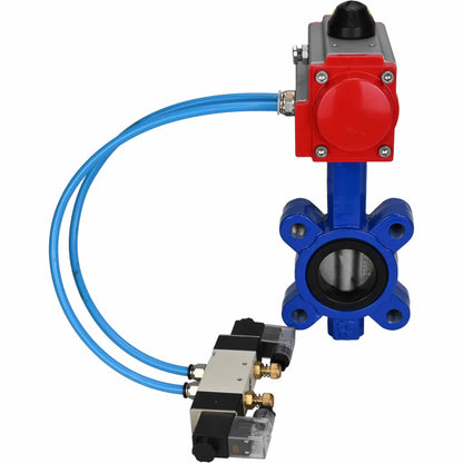 Válvula de mariposa de agua DNOVA WBV1631N-2W-Fb-H, material del cuerpo: fundición gris QT450, material del disco: acero inoxidable AISI 304, junta: NBR, actuador neumático PA-SA con resortes de retorno, 4V320-08 220V