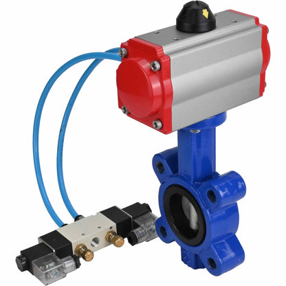 Válvula de mariposa de agua DNOVA WBV1631E-2W-Fb-H, material del cuerpo: fundición gris QT450, material del disco: acero inoxidable AISI 304, junta: EPDM, actuador neumático PA-SA con resortes de retorno, 4V320-10 220V