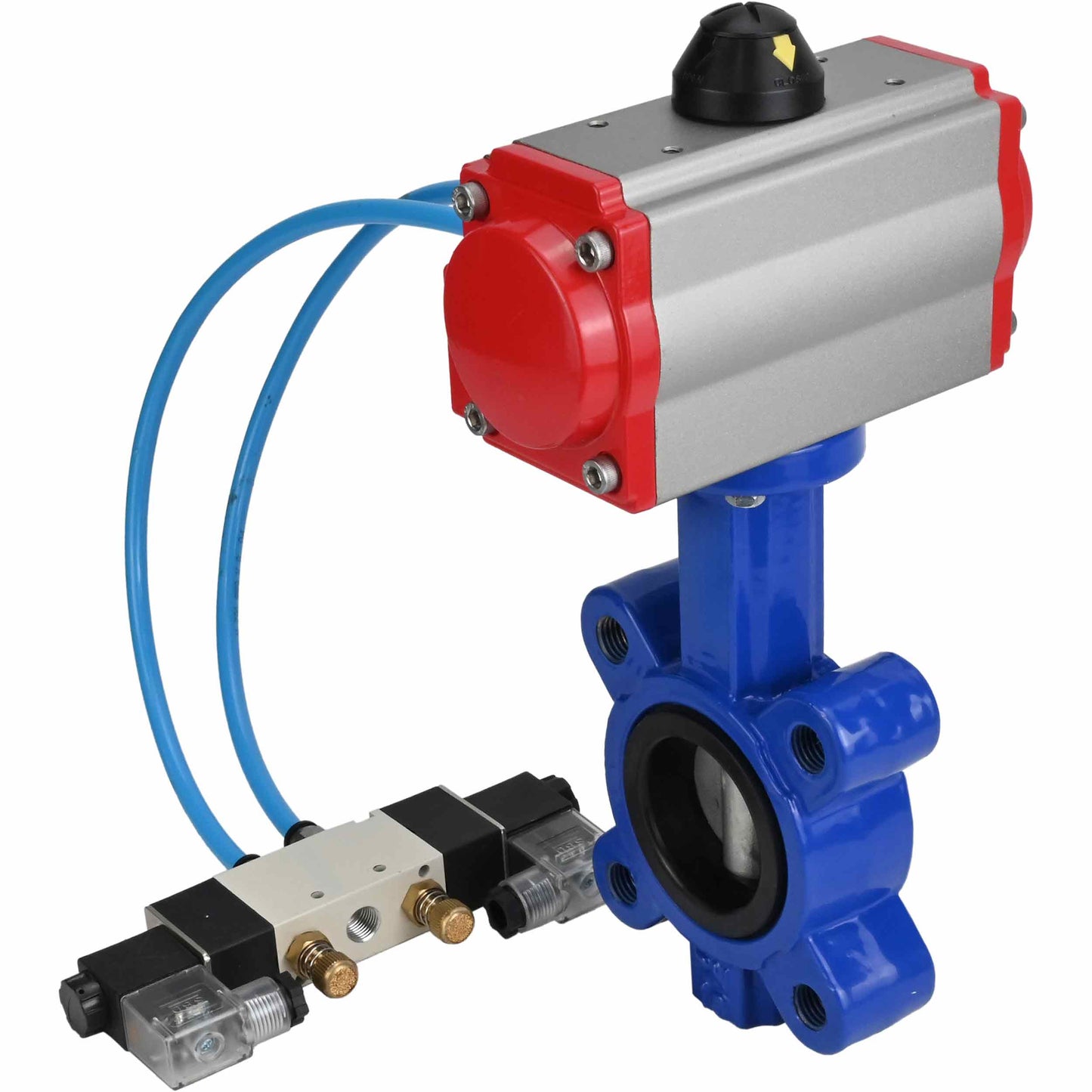 Válvula de mariposa de agua DNOVA WBV1631N-2W-Fb-H, material del cuerpo: fundición gris QT450, material del disco: acero inoxidable AISI 304, junta: NBR, actuador neumático PA-SA con resortes de retorno, 4V320-10 220V