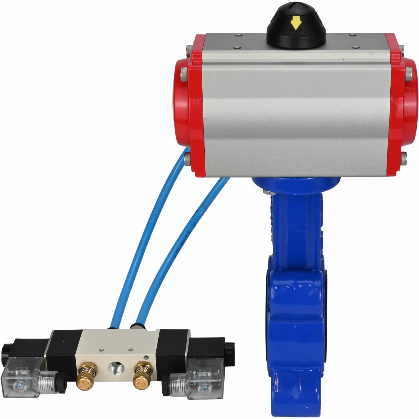 Válvula de mariposa de agua DNOVA WBV1631N-2W-Fb-H, material del cuerpo: fundición gris QT450, material del disco: acero inoxidable AISI 304, junta: NBR, actuador neumático PA-SA con resortes de retorno, 4V320-10 220V