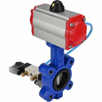 Válvula de mariposa de agua DNOVA WBV1631E-2W-Fb-H, material del cuerpo: fundición gris QT450, material del disco: acero inoxidable AISI 304, junta: EPDM, actuador neumático PA-SA con resortes de retorno, 4V320-08 220V
