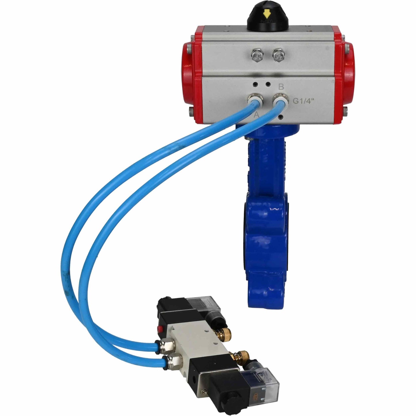 Válvula de mariposa de agua DNOVA WBV1631E-2W-Fb-H, material del cuerpo: fundición gris QT450, material del disco: acero inoxidable AISI 304, junta: EPDM, actuador neumático PA-SA con resortes de retorno, 4V320-08 220V