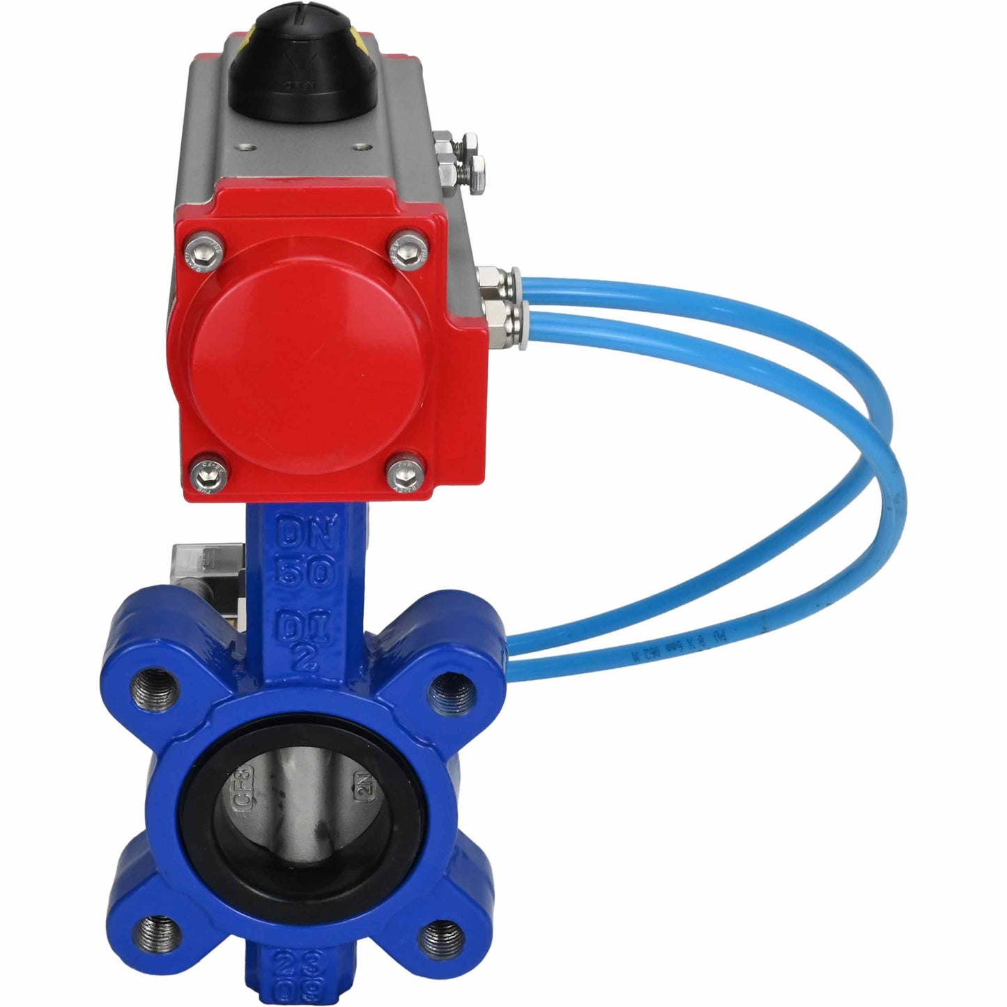 Válvula de mariposa de agua DNOVA WBV1631N-2W-Fb-H, material del cuerpo: fundición gris QT450, material del disco: acero inoxidable AISI 304, junta: NBR, actuador neumático PA-SA con resortes de retorno, 4V320-08 220V