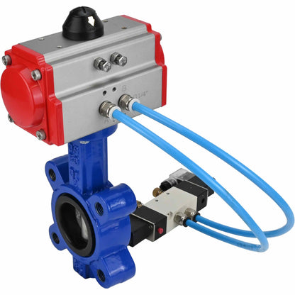 Válvula de mariposa de agua DNOVA WBV1631E-2W-Fb-H, material del cuerpo: fundición gris QT450, material del disco: acero inoxidable AISI 304, junta: EPDM, actuador neumático PA-SA con resortes de retorno, 4V320-10 220V