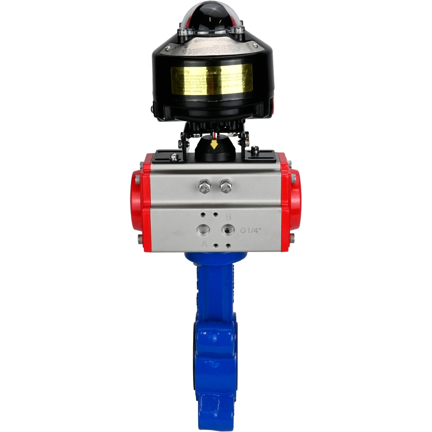 Válvula de mariposa de agua DNOVA WBV1631N-2W-Fb-H, material del cuerpo - fundición QT450, material del disco - acero inoxidable AISI 304, sello - NBR, actuador neumático PA-SA con resortes de retorno, LSU APL-510N EX