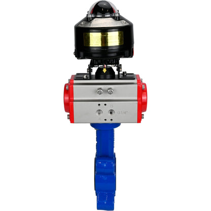 Válvula de mariposa de agua DNOVA WBV1631N-2W-Fb-H, material del cuerpo - fundición QT450, material del disco - acero inoxidable AISI 304, sello - NBR, actuador neumático PA-SA con resortes de retorno, LSU APL-510N EX