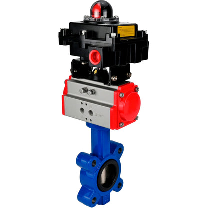 Válvula de mariposa de agua DNOVA WBV1631N-2W-Fb-H, material del cuerpo - fundición gris QT450, material del disco - acero inoxidable AISI 304, sello - NBR, actuador neumático PA-SA con resortes de retorno, LSU APL-410N EX