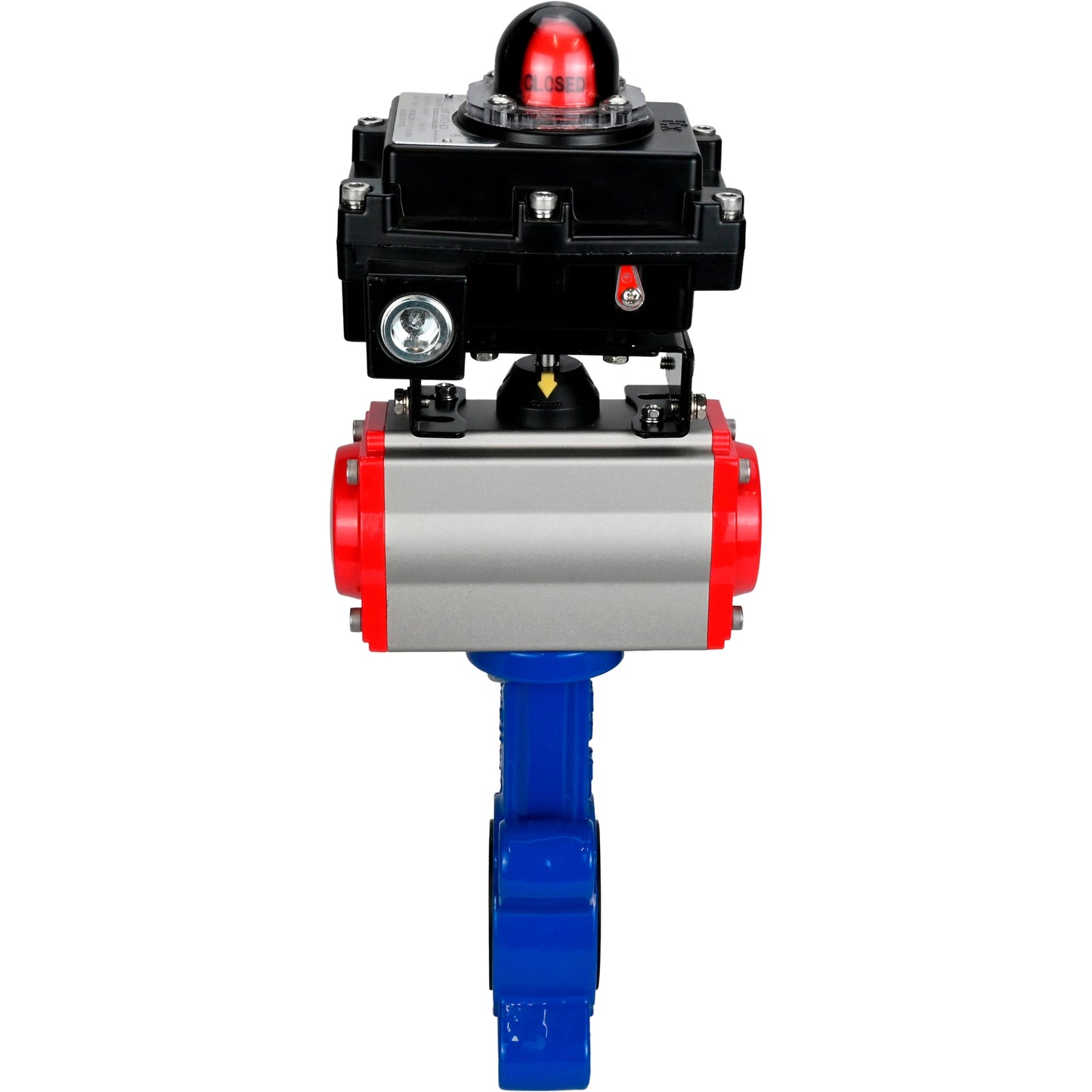 Válvula de mariposa de agua DNOVA WBV1631E-2W-Fb-H, material del cuerpo: fundición gris QT450, material del disco: acero inoxidable AISI 304, junta: EPDM, actuador neumático PA-SA con resortes de retorno, LSU APL-410N EX