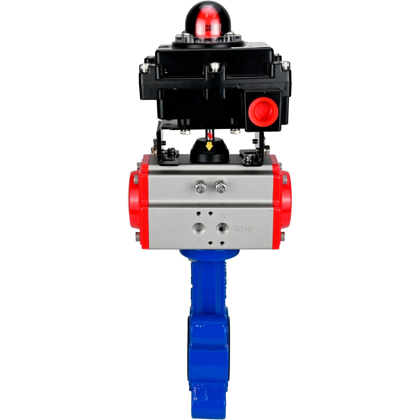 Válvula de mariposa de agua DNOVA WBV1631N-2W-Fb-H, material del cuerpo - fundición gris QT450, material del disco - acero inoxidable AISI 304, sello - NBR, actuador neumático PA-SA con resortes de retorno, LSU APL-410N EX