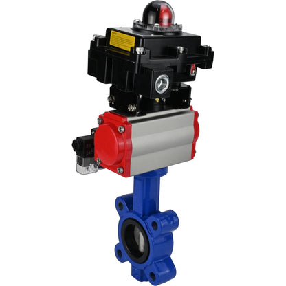 Válvula de mariposa de agua DNOVA WBV1631N-2W-Fb-H, material del cuerpo: fundición gris QT450, material del disco: acero inoxidable AISI 304, junta: NBR, actuador neumático PA-SA con resortes de retorno, 4M310-08 24 V, LSU APL-410N EX
