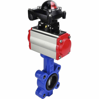 Válvula de mariposa de agua DNOVA WBV1631N-2W-Fb-H, material del cuerpo: fundición gris QT450, material del disco: acero inoxidable AISI 304, sello: NBR, actuador neumático PA-SA con resortes de retorno, LSU APL-210N