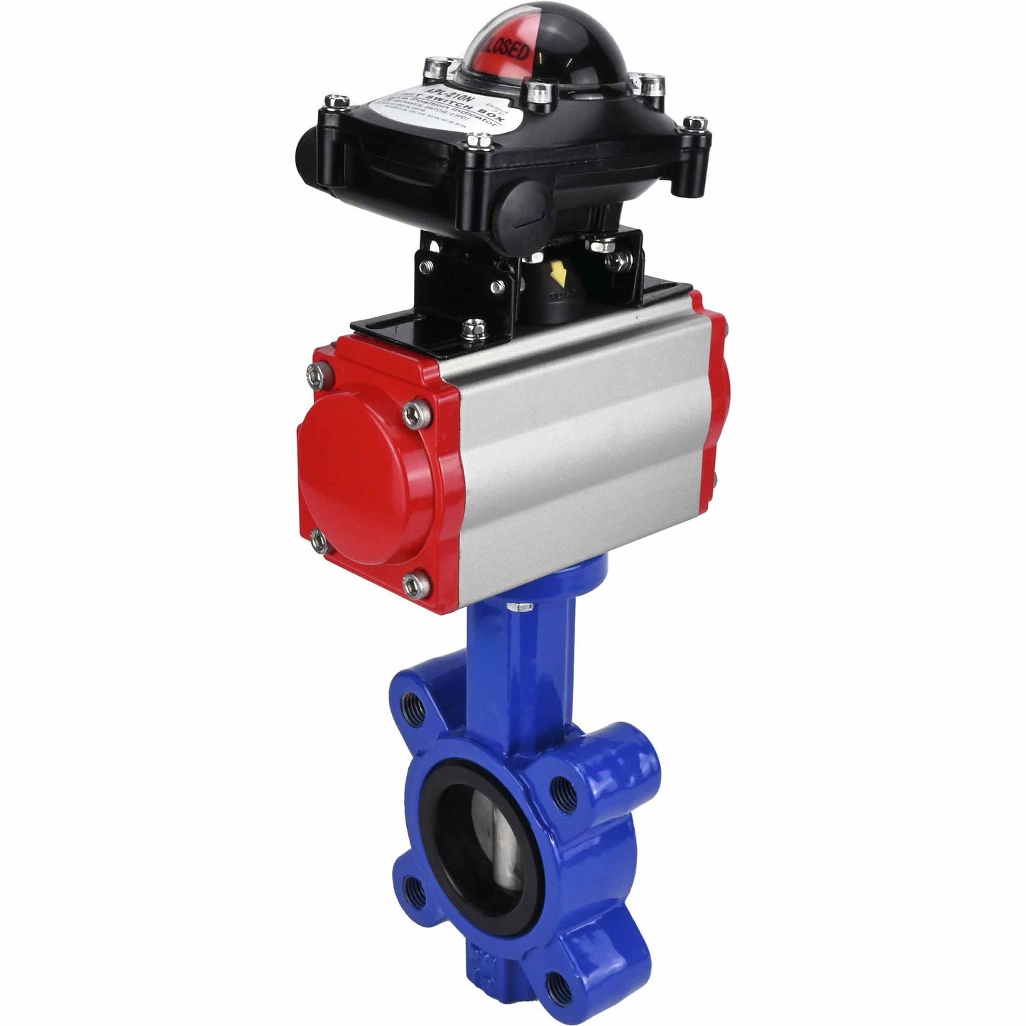 Válvula de mariposa de agua DNOVA WBV1631N-2W-Fb-H, material del cuerpo: fundición gris QT450, material del disco: acero inoxidable AISI 304, sello: NBR, actuador neumático PA-SA con resortes de retorno, LSU APL-210N