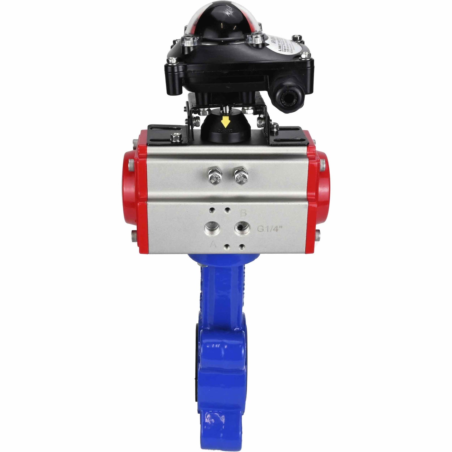 Válvula de mariposa de agua DNOVA WBV1631E-2W-Fb-H, material del cuerpo: fundición gris QT450, material del disco: acero inoxidable AISI 304, junta: EPDM, actuador neumático PA-SA con resortes de retorno, LSU APL-210N