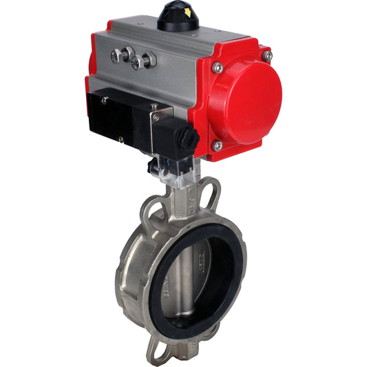 Válvula de mariposa de agua DNOVA WBV3131E-2W-Fb-H, material del cuerpo - Acero inoxidable AISI 304, material del disco - Acero inoxidable AISI 304, junta - EPDM, actuador neumático PA-DA doble acción, 4M310-08 24V