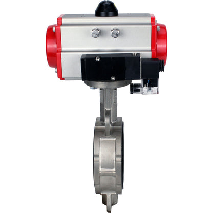 Válvula de mariposa de agua DNOVA WBV3131E-2W-Fb-H, material del cuerpo - Acero inoxidable AISI 304, material del disco - Acero inoxidable AISI 304, junta - EPDM, actuador neumático PA-DA doble acción, 4M310-08 24V